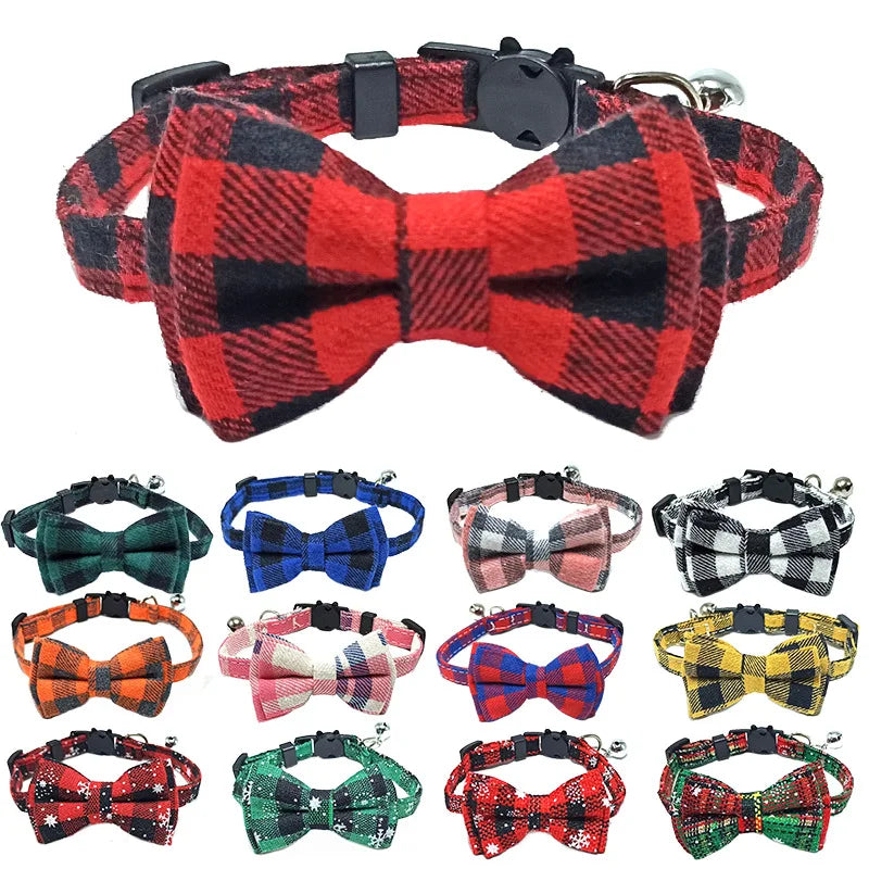 Cute Plaid Pet Collar with Bow Tie & Bell