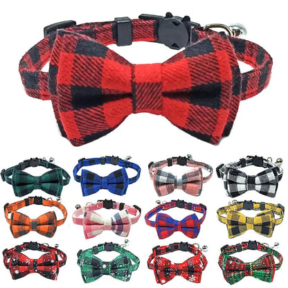 Cute Plaid Pet Collar with Bow Tie & Bell