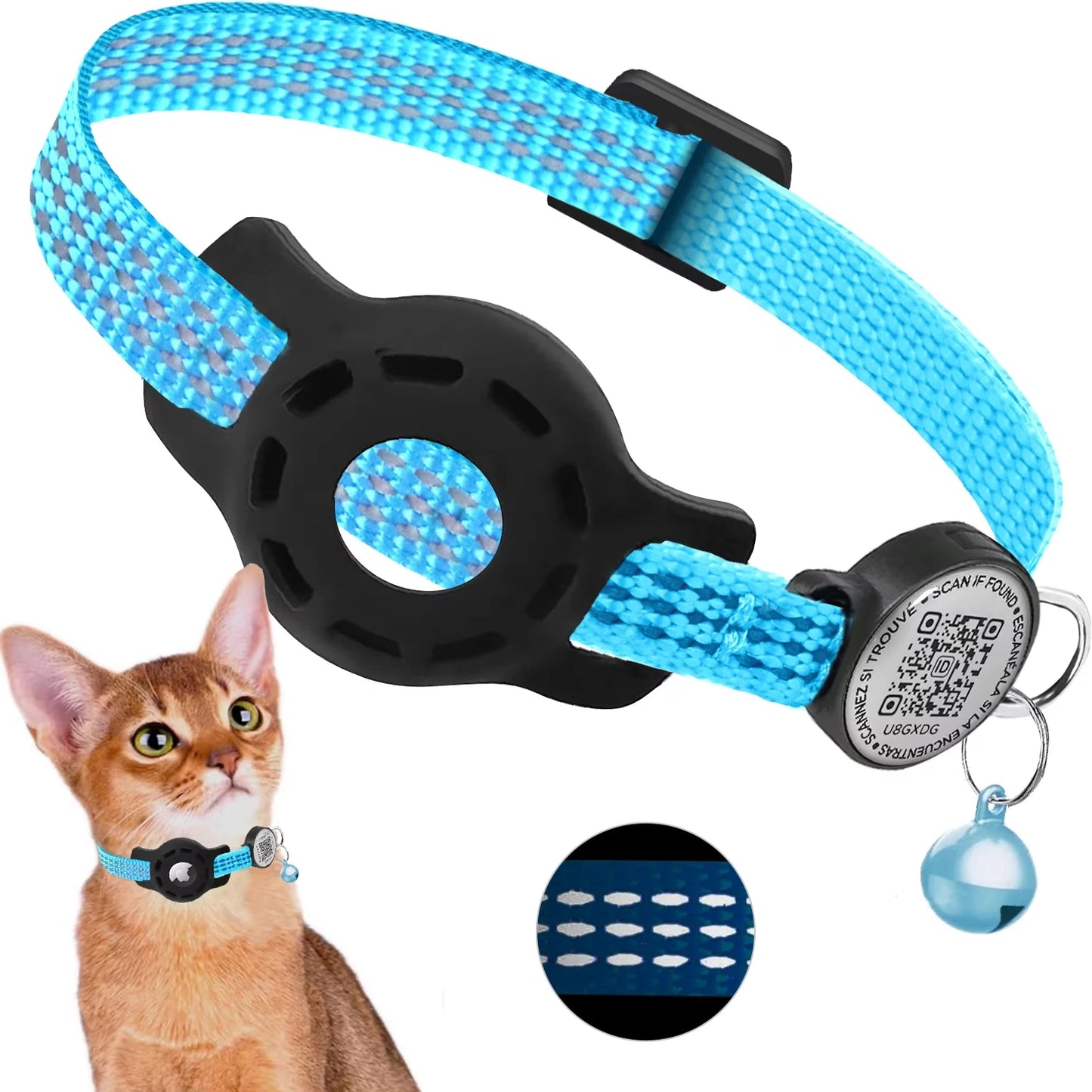 Cat GPS Collar with QR Code & AirTag Case