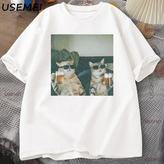 Cool Cat Drinking Beer T-Shirt