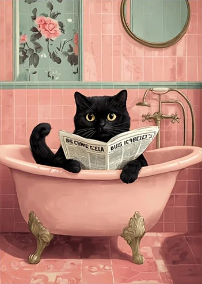 Black Cat Bathroom Wall Art Decor