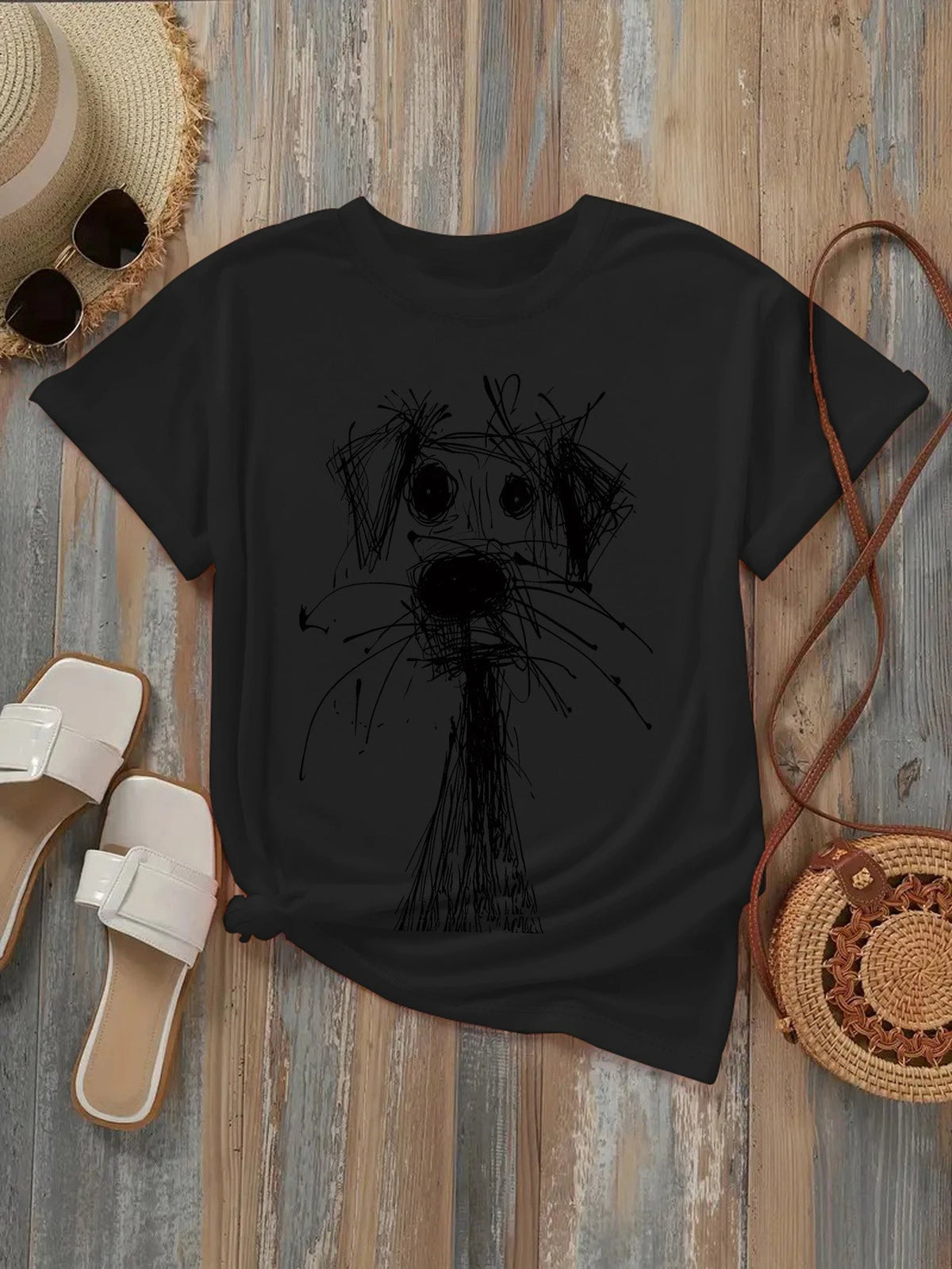 Women's Dog Sketch Graphic T-Shirt